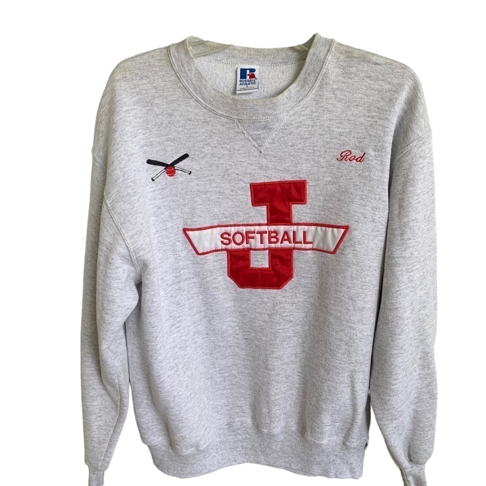 Vintage J Softball Crewneck Sweatshirt Embroidered Size Large